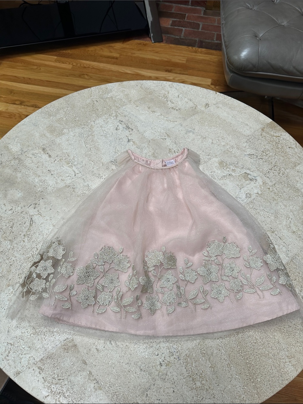 Catherine Malandrino Pale Blush Tulle Dress with Silver Trim